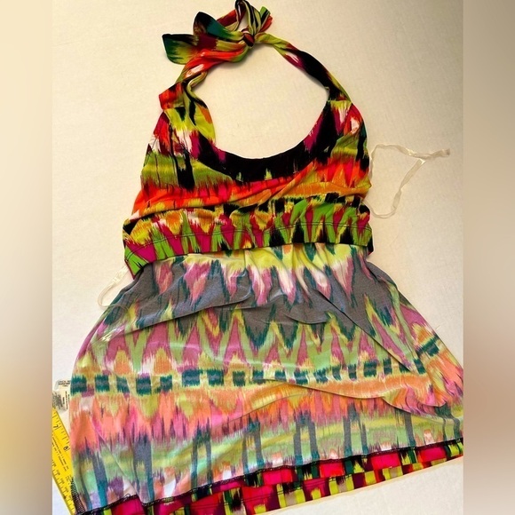 Calvin Klein summer bright color halter top blouse with bead accent Sz S.  Q3 - Picture 8 of 8